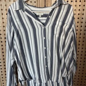 Lucky Brand Men's Casual Striped Button Down - Navy and White